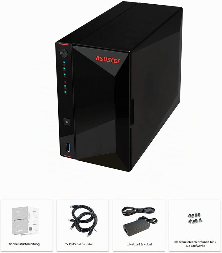 Asustor AS5202T Nimbustor 2 Bay NAS - Netzwerkspeicher Gehäuse, Dual Core 2,0GHz CPU, 2GB DDR4, gami
