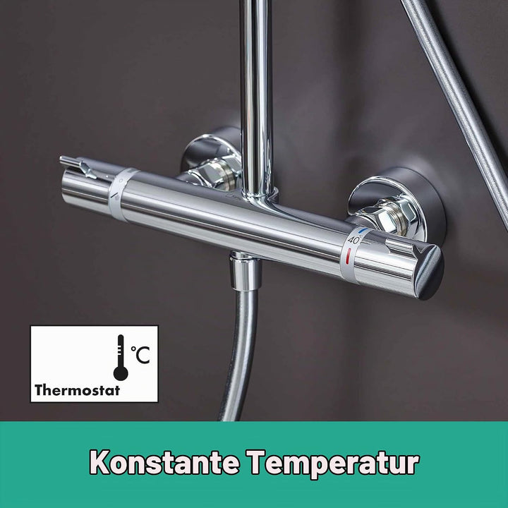 hansgrohe Croma Select 280 Air Duschsystem, 4 Strahlarten, Chrom mit Brausethermostat, mit Brausethe
