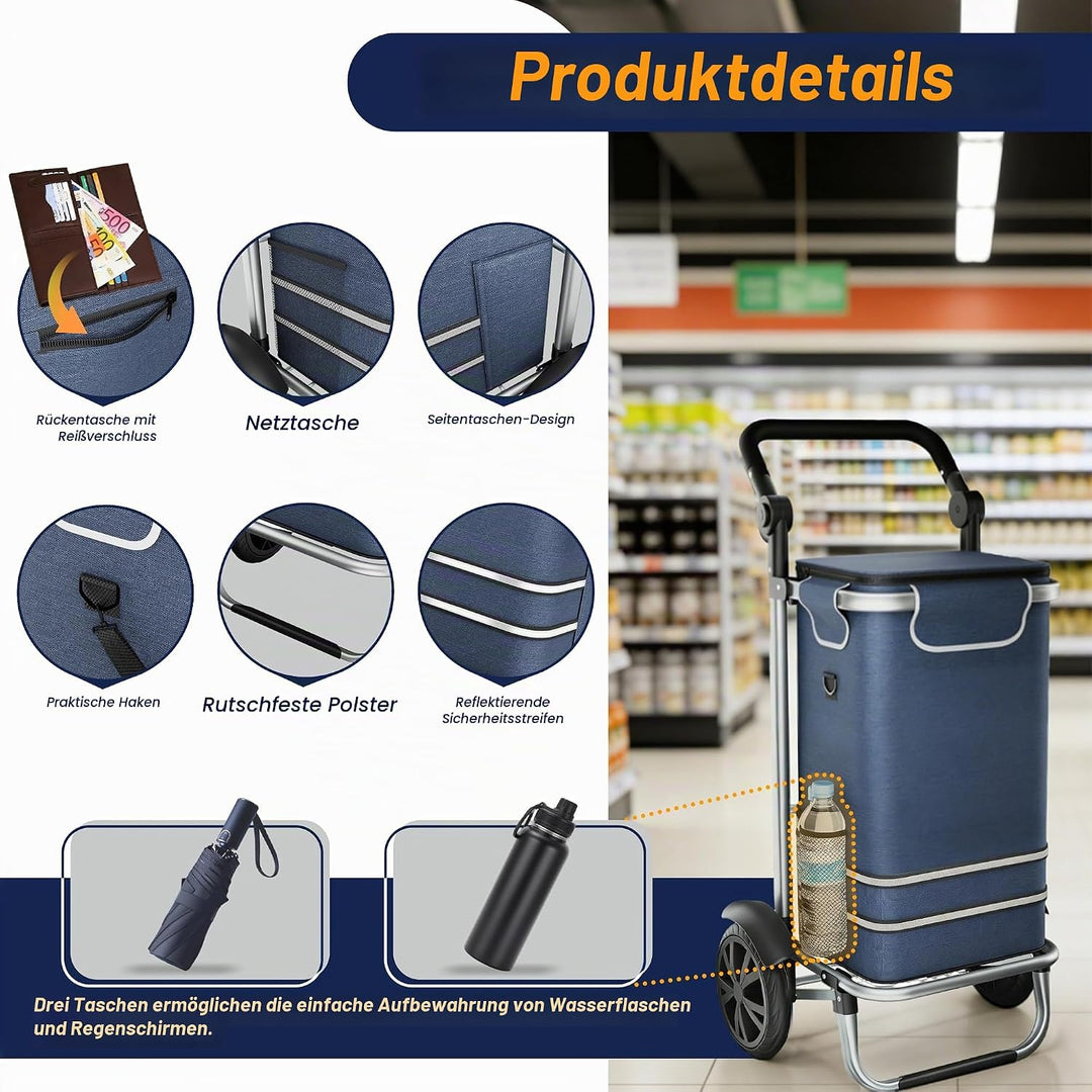 UISEBRT 3in1 Einkaufstrolley klappbar mit 56L gross Volumen,Multifunktionaler Einkaufsroller mit Küh