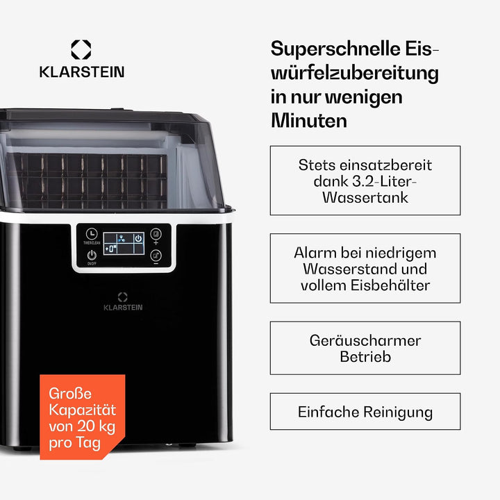 Klarstein Eiswürfelmaschine für Zuhause Camping Gastro, Schnelle Mini Eiswürfelmaschine Klein, Profi