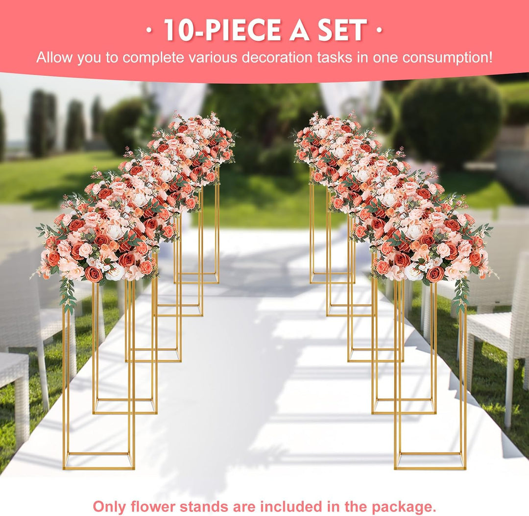 10 Stück Gold Blumenständer Metall, Hochzeitsvase Blumensäule Quadratisch, Goldvasen Säule Dekosäule