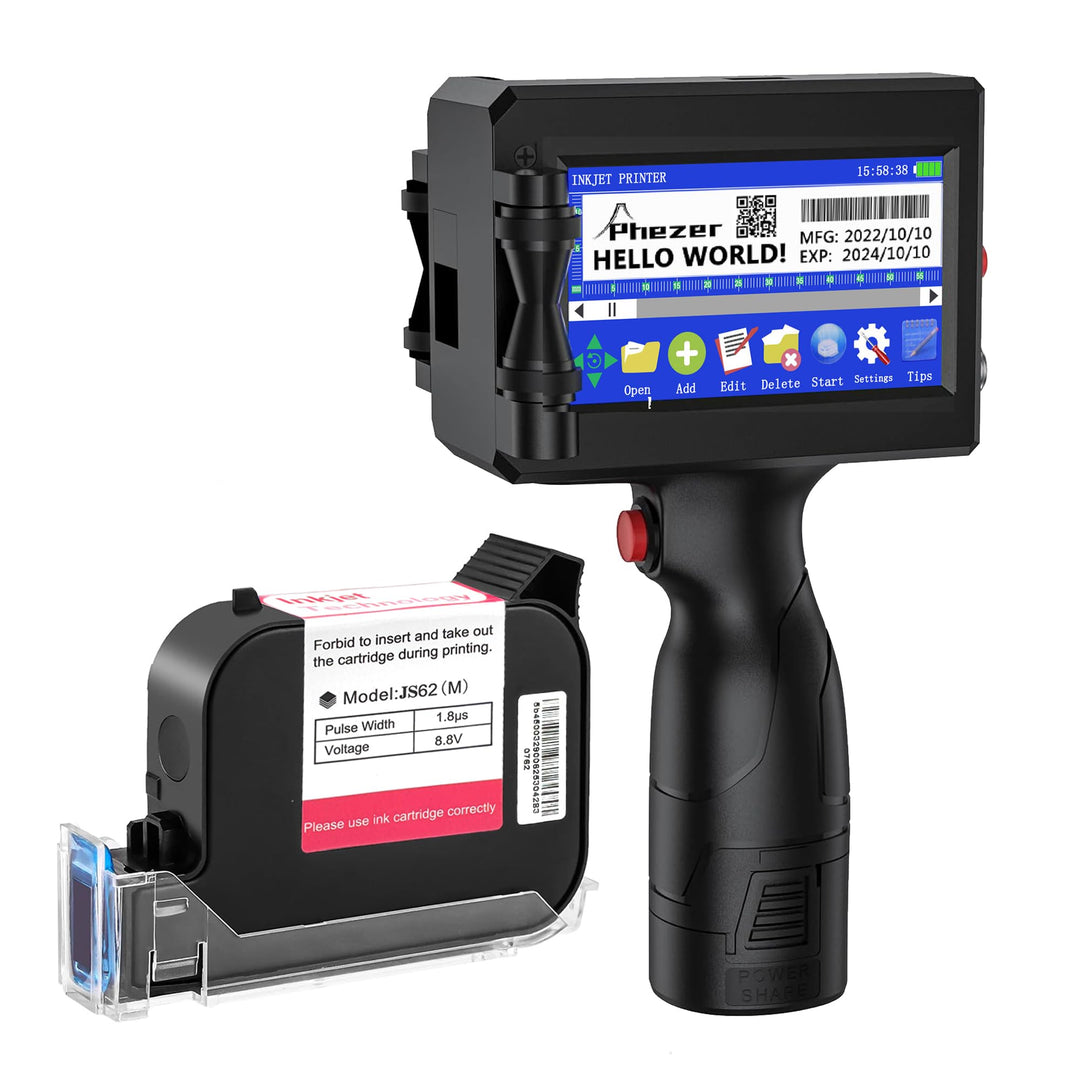 Phezer 0,5 Zoll P15 mobiler Handdrucker mit JS62 Quick-Dry Tinte, tragbarer Tintenstrahldrucker für
