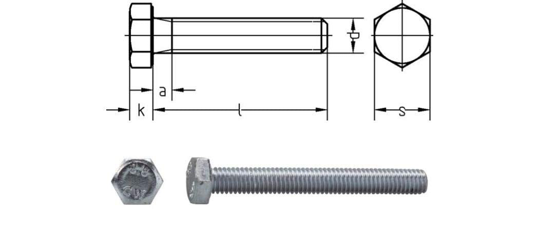 Dresselhaus 0/0222/001/12,0/45/ /01 Sechskantschrauben 8.8 mit Gewinde bis Kopf DIN 933, M 12 x 45,