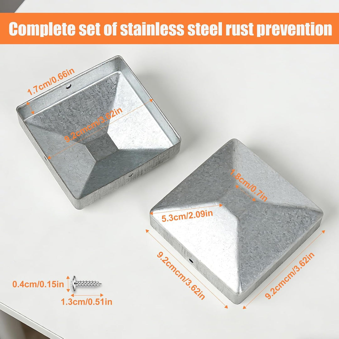 10 Stück 9x9 cm Pfostenkappen, verzinkter Stahl Pfostenkappen mit 20 Schrauben, Pyramide Zaun Pfoste