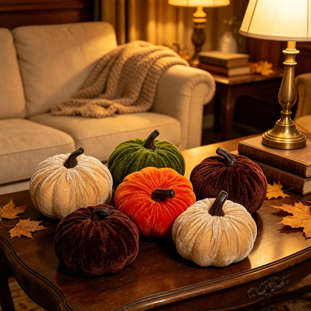Herbst Dekorative Stoff Kürbis Set 6 Stück Weiche Plüsch Kürbisse für Herbstdeko, Thanksgiving, Hall