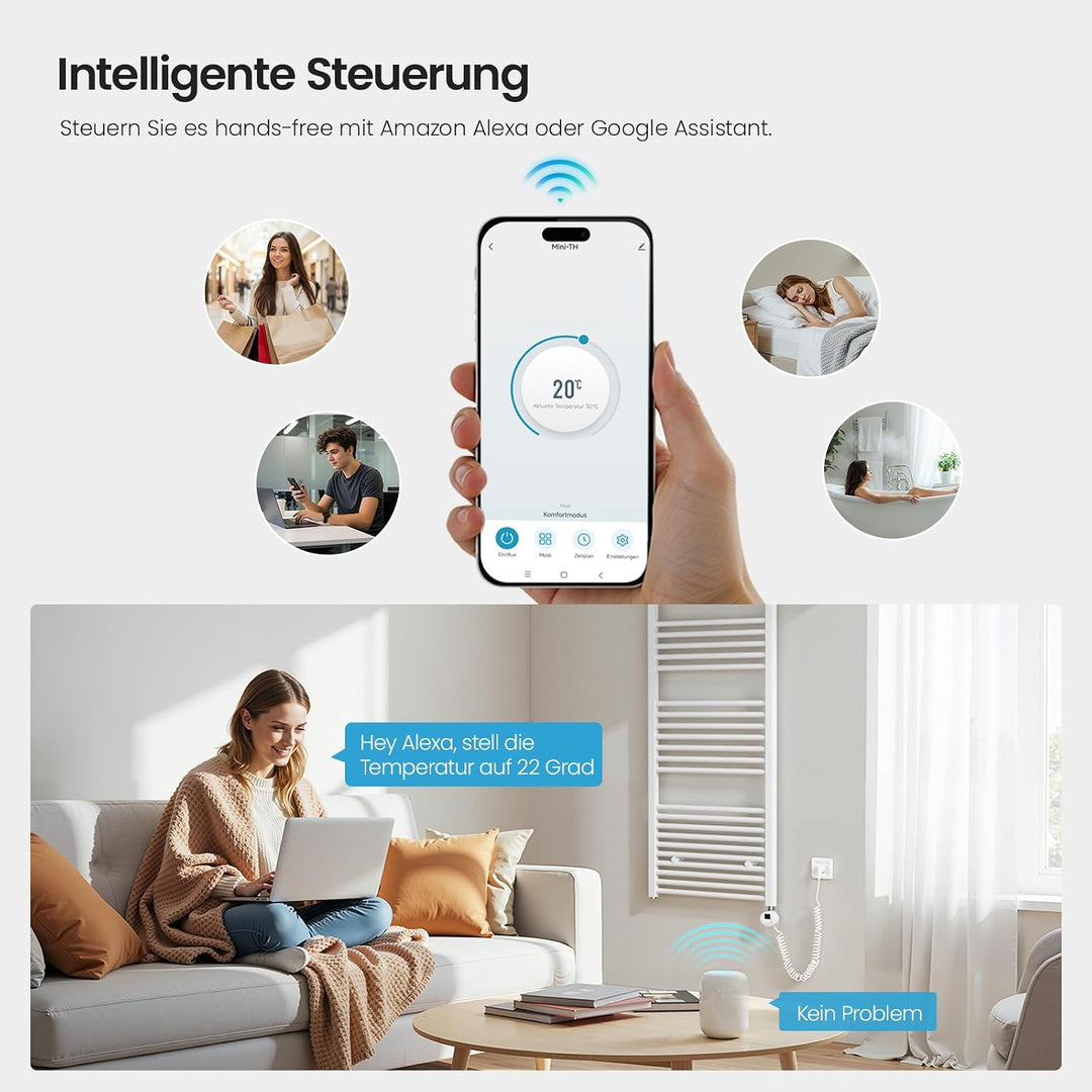 Heilmetz Handtuchheizkörper Elektrisch 1400 x 400 mm, Smart WiFi Thermostat Elektrischer Badheizkörp