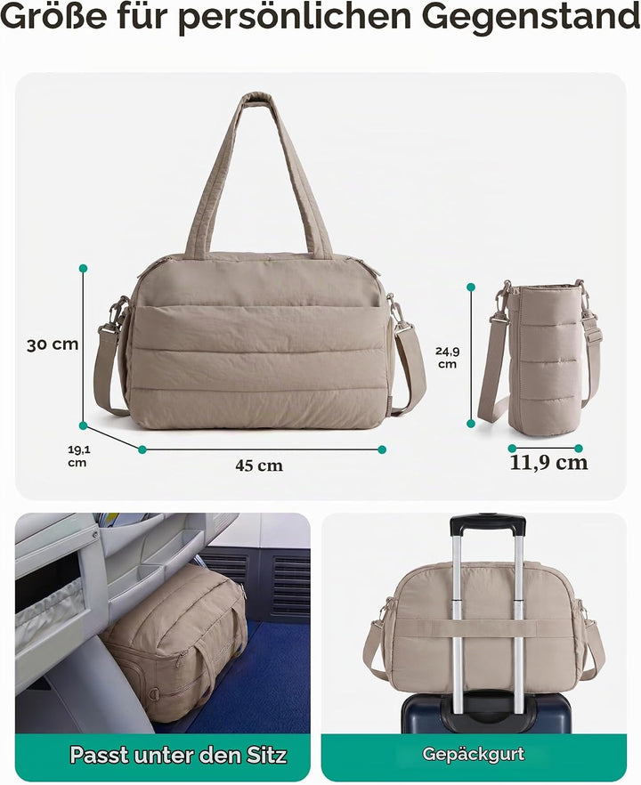 BAGSMART 2 Set Sporttasche Damen, Yogatasche mit Flaschenhalter, Kamel | Für Yoga, Reisen, Sport, Ta