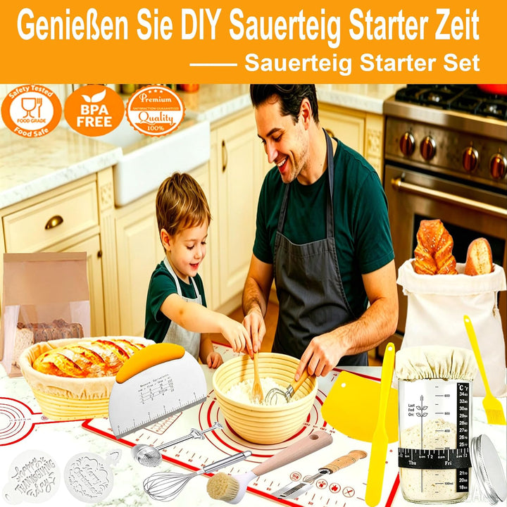 Gärkörbchen von Sauerteig Starter Set, 2 Gärkorb – Gärkörbchen Rund 23cm, Oval 25cm, Sauerteig Start