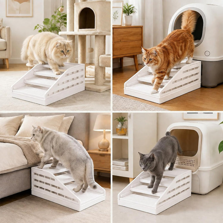 Katzenstreu Rampe - Katzentoilettenstufe - Katzentreppe für Alte Katzen Weiss, Weiss