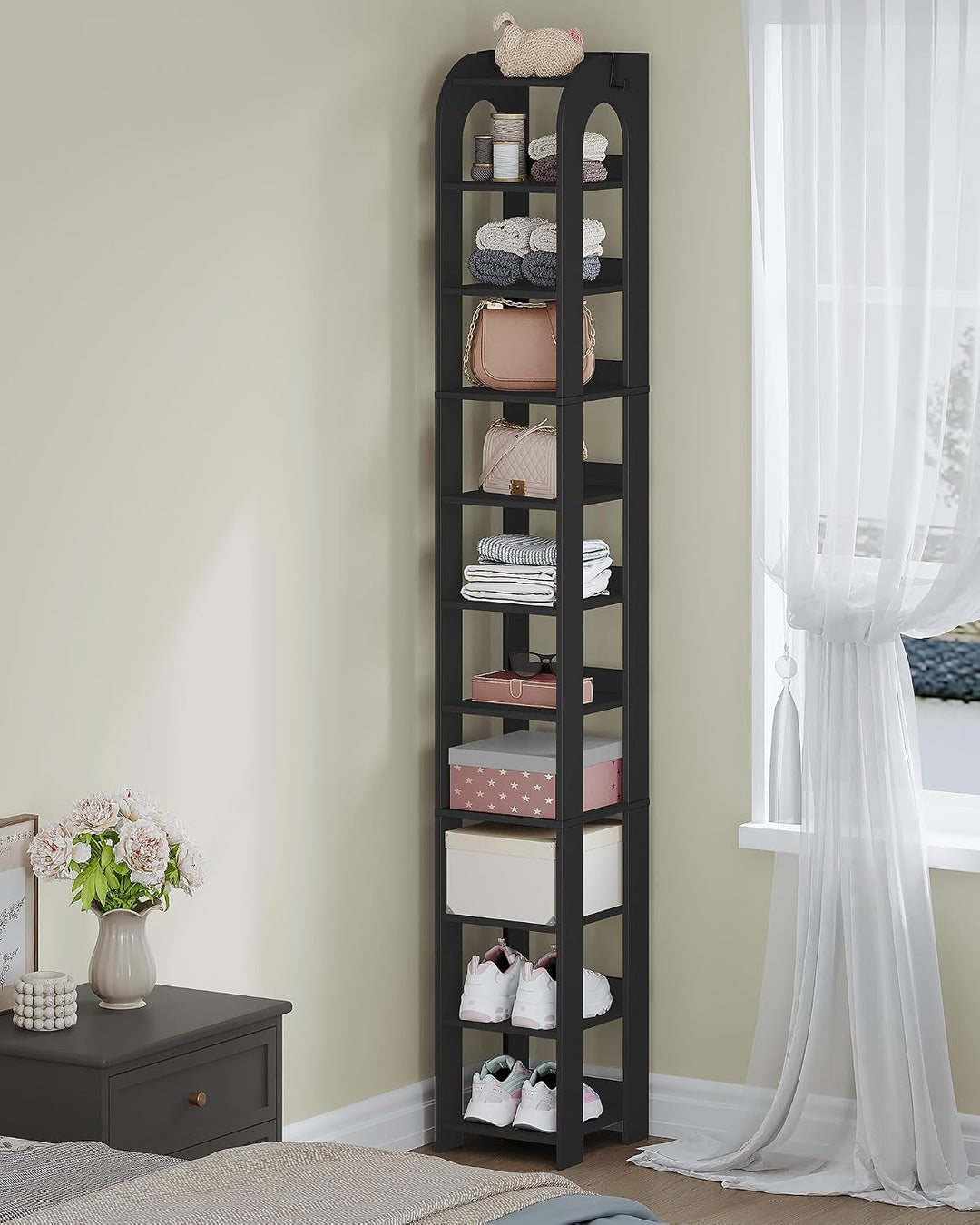 Hzuaneri Vertikales Schuhregal, 11 Ebenen Schmale Schuhregale, Holz-Schuh-Organizer für Schrank, Ein