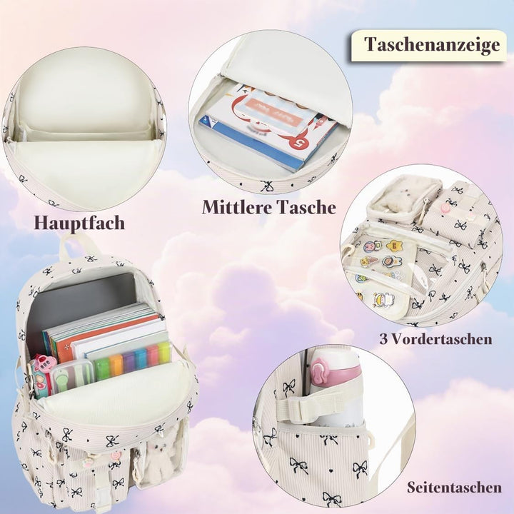 Kimwadalh Rucksack Kinder Mädchen Schulrucksäcke 3TLG. Schultaschen-Sets Grundschule Kinderrucksack
