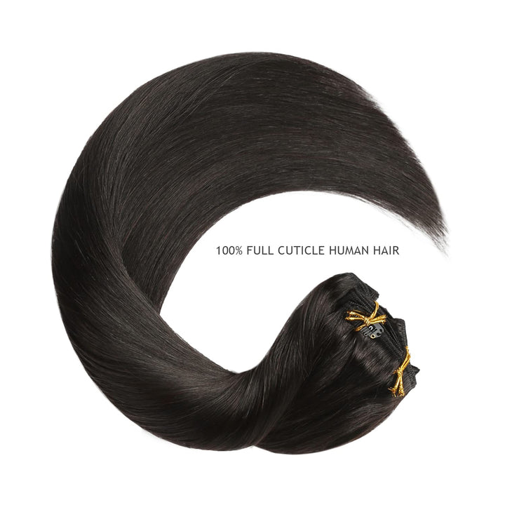 YILITE Clip in Extensions Echthaar 45cm 100% Echthaar Extensions Clip 18 Zoll 8 Stück 120g Unsichtba