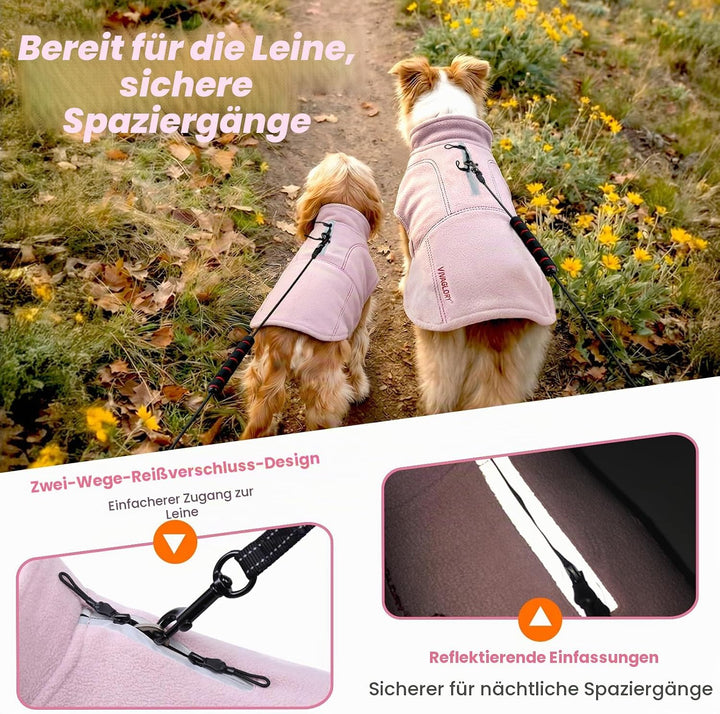 VIVAGLORY Wintermantel Hund Softpad Fleecejacke Hundemantel, XS, Rosa XS(Brust: 37-44cm, Hals: ~25cm