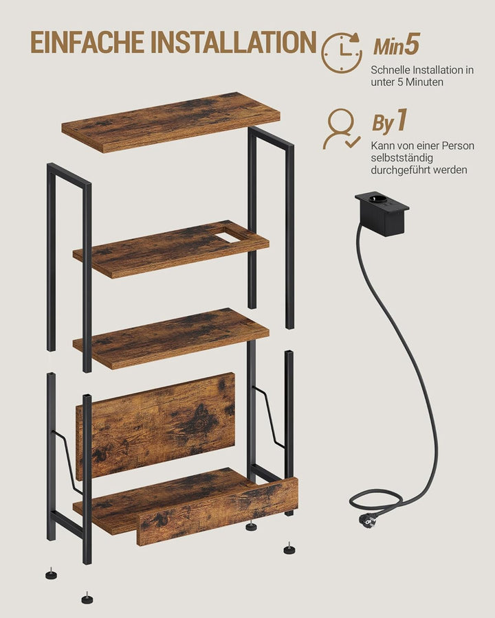 Hzuaneri Beistelltisch Schmal, 4-Stufiger Beistelltisch Couch mit Zeitschriftenhalter und Ladesteckd