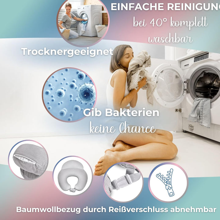 sei Design Stillkissen klein Baby- Stillhörnchen mit abnehmbaren Stillkissenbezug aus 100% Baumwolle