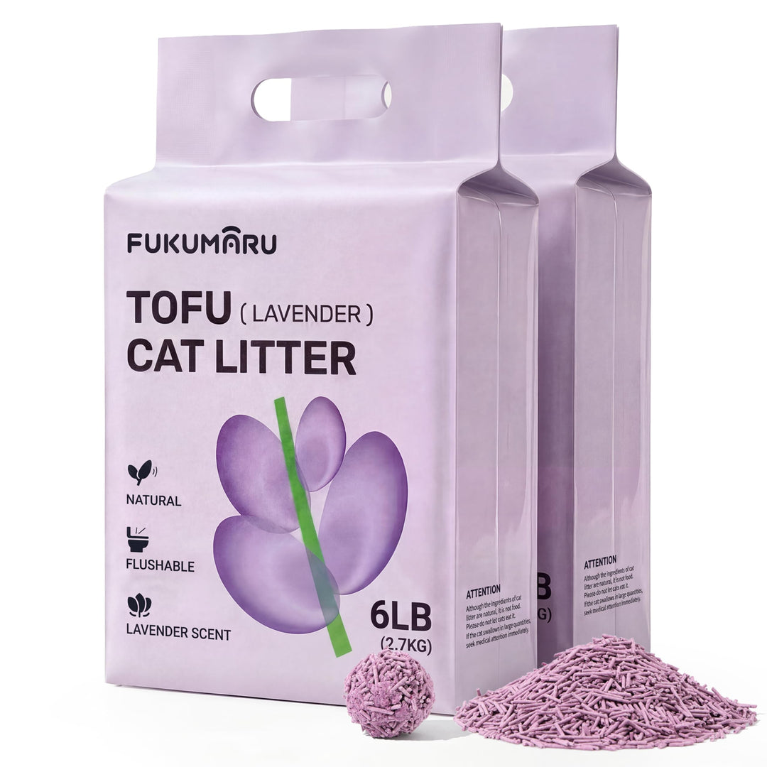 FUKUMARU Tofu Katzenstreu 5,4 kg - Klumpendes Katzenstreu, Geruchsbekämpfung mit Lavendelduft, staub