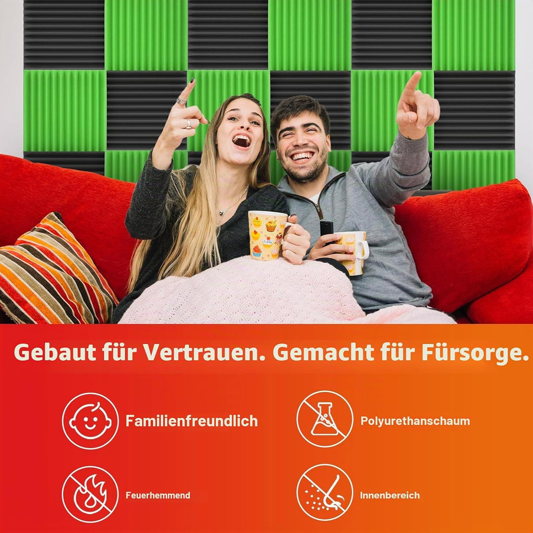 Akustikplatten, schalldichte Schaumstoffplatten für die Wand, 30,5 x 30,5 x 2,5 cm, schwer entflammb