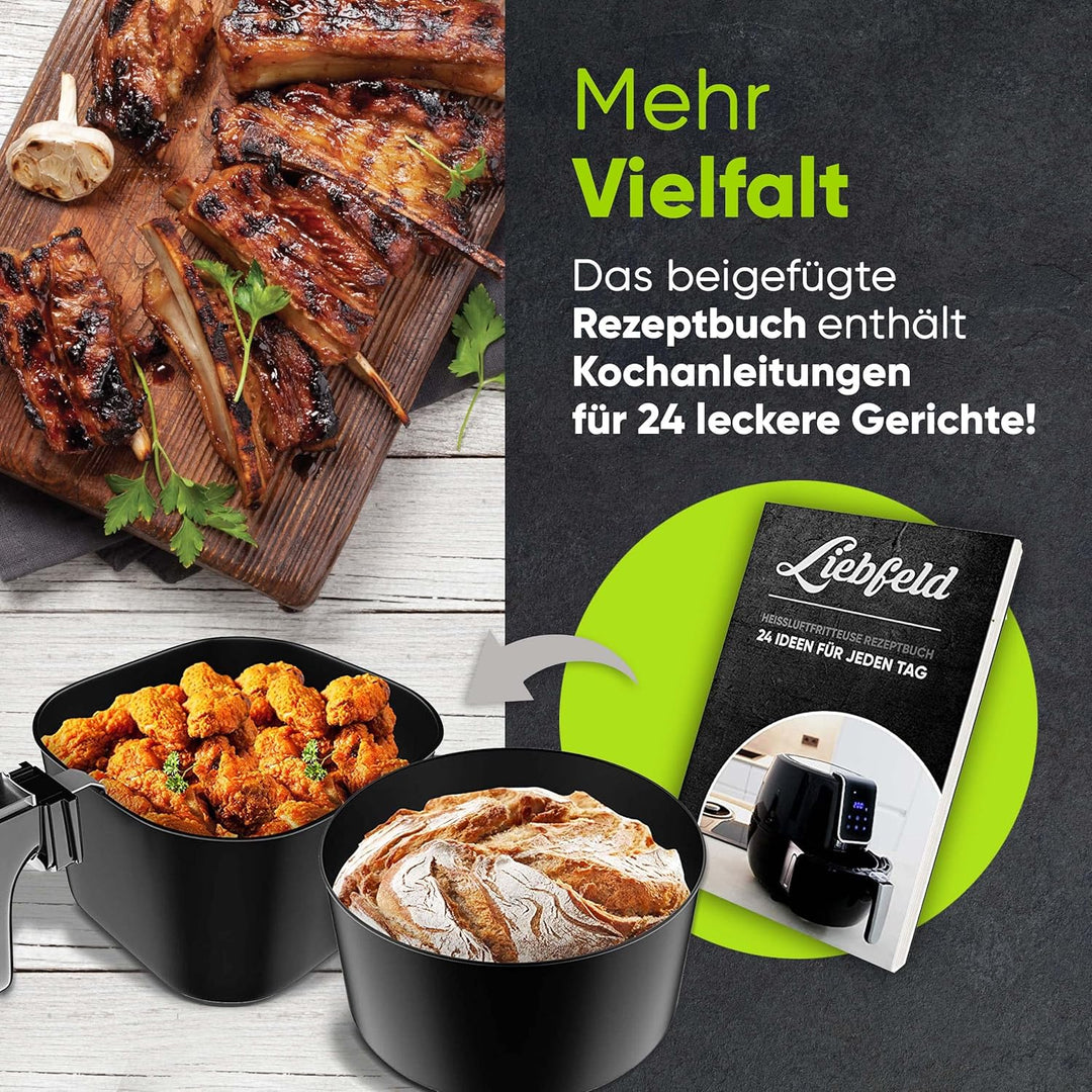 Liebfeld Heissluftfritteuse XXL (5,3L) - 1800W Airfryer Heissluft Fritöse Friteuse - Abnehmen durch