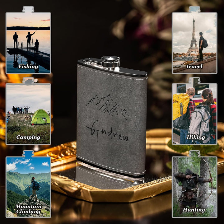 Flachmann Set mit Gravur der Berge, Flachmann Edelstahl 8oz/237ml Personalisiert für Geburtstagsgesc