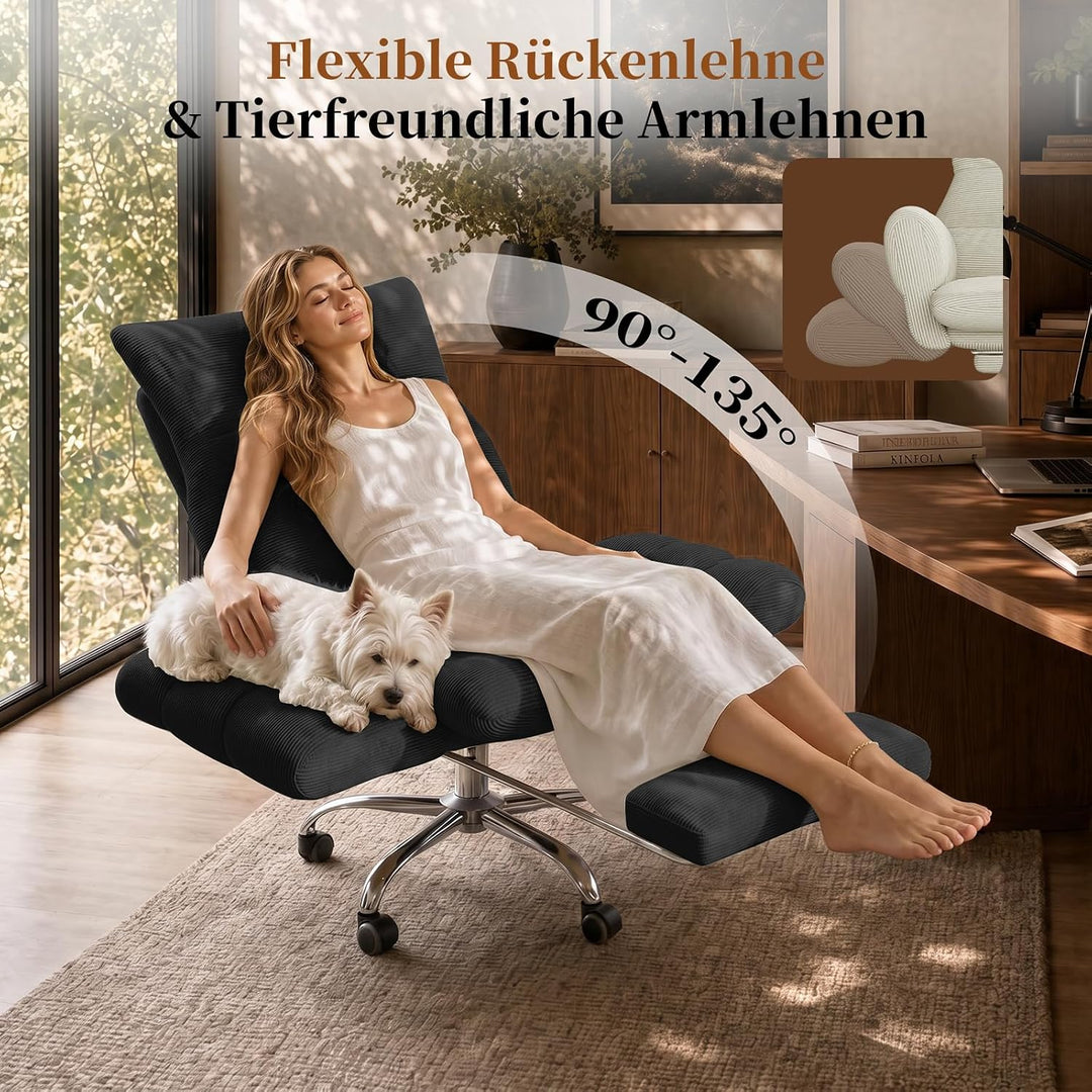 HOMRELEXA Bürostuhl, Schreibtischstuhl mit Fussstütze, klappbaren Armlehnen