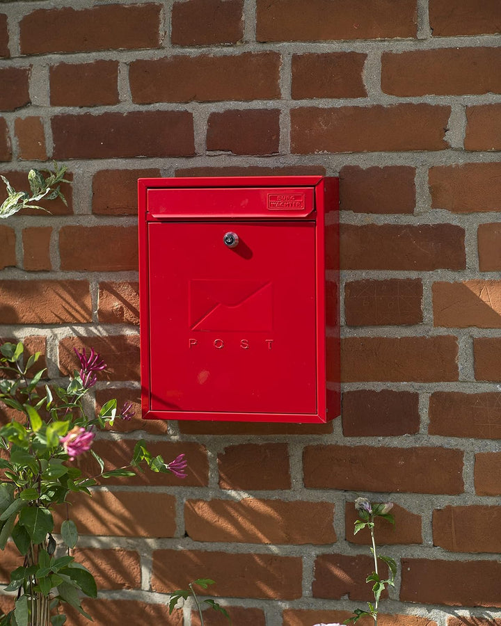 BURG-WÄCHTER MB05R Compact Briefkasten aus verzinktem Stahl zur Wandmontage, Pillarbox Red, Pillarbo