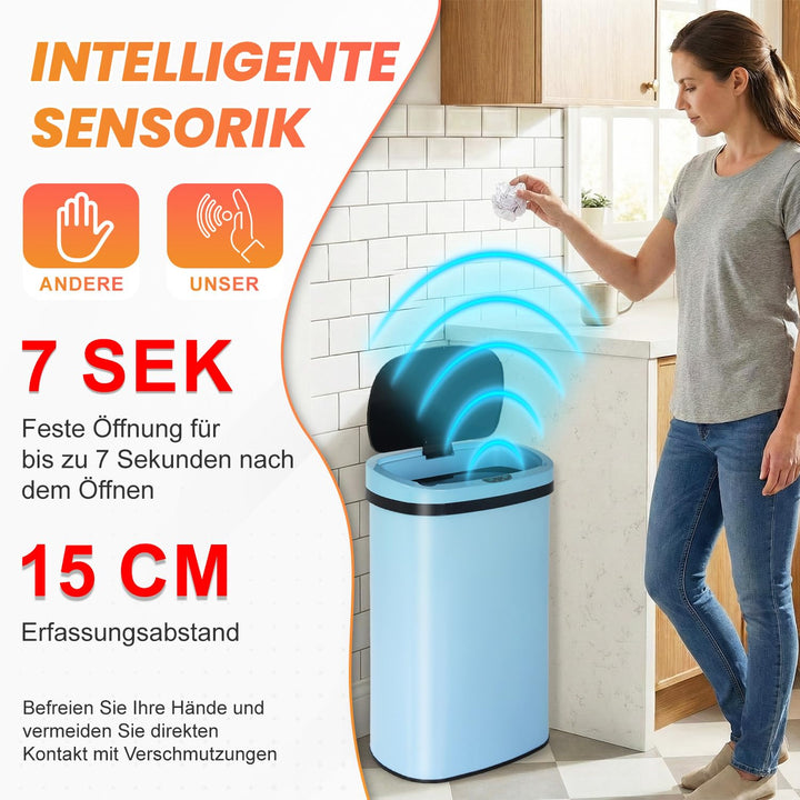FDW Mülleimer mit Sensor &amp; Deckel, Edelstahl, 50 L Küchenmülleimer, Smart, Automatisch, Berührungslo