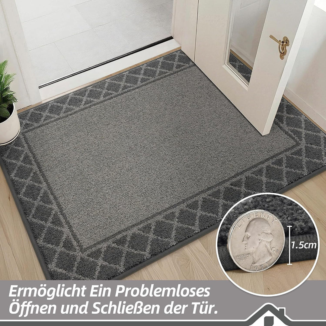 BEQHAUSE Schmutzfangmatte, TPR rutschfest, Polyester, Grau, 90x150cm 90 x 150 cm Kohlgrau, 90 x 150