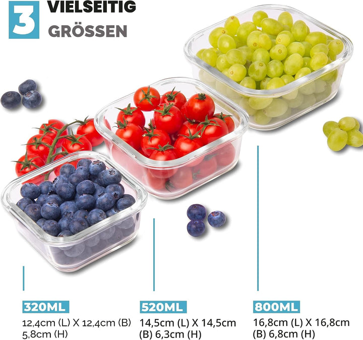 Igluu Meal Prep - Stapelbare quadratische Behälter aus Glas (3 Stück) – BPA-freie auslaufsicherer, l