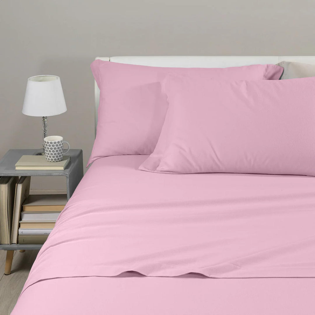 Caleffi - Bettwäsche einfarbig Flanell einfarbig für Einzelbett Rosa, Einzelbett Rosa