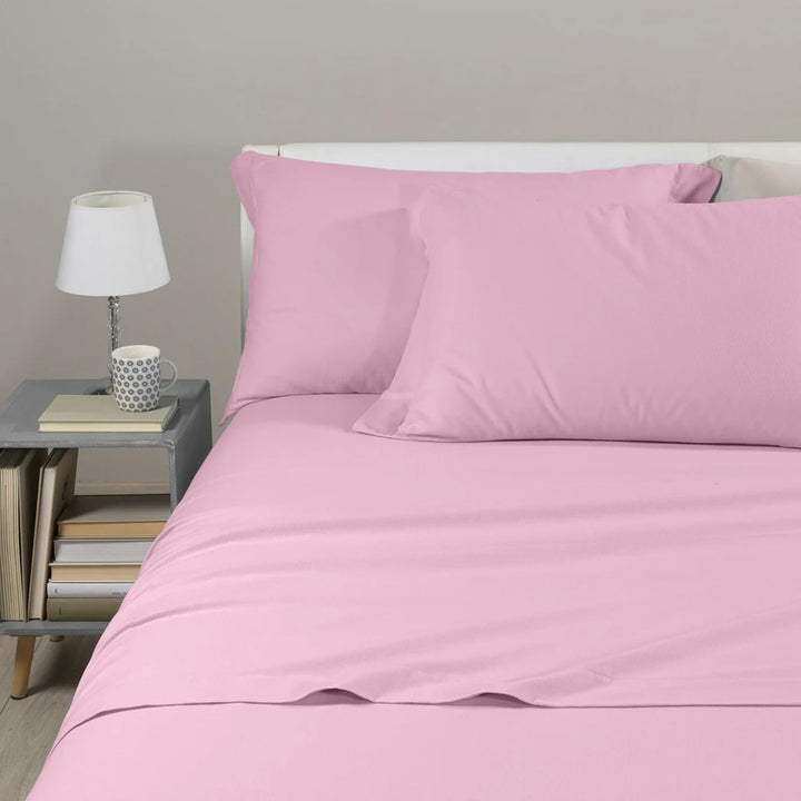 Caleffi - Bettwäsche einfarbig Flanell einfarbig für Einzelbett Rosa, Einzelbett Rosa