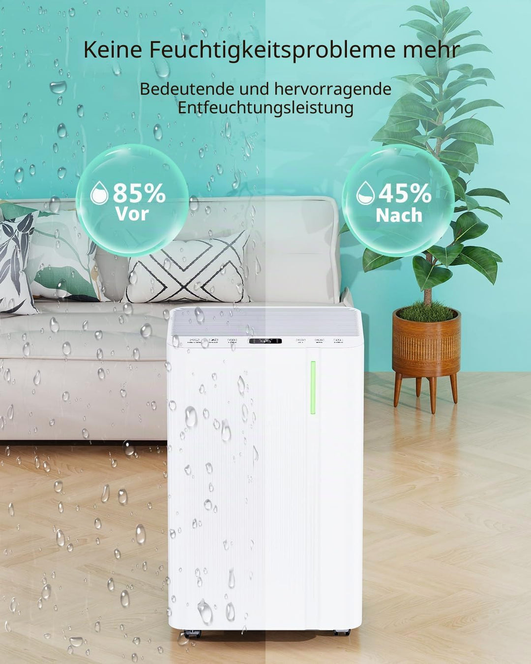 Luftentfeuchter 20L/24h, Elektrischer Entfeuchter mit Kompressor, 3 Modi, Leise und Energiesparend,