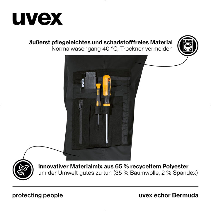 uvex echor Bermuda - Kurze Premium Arbeitshose - Herren-Cargohose - Stretch-Bund, leicht, elastisch