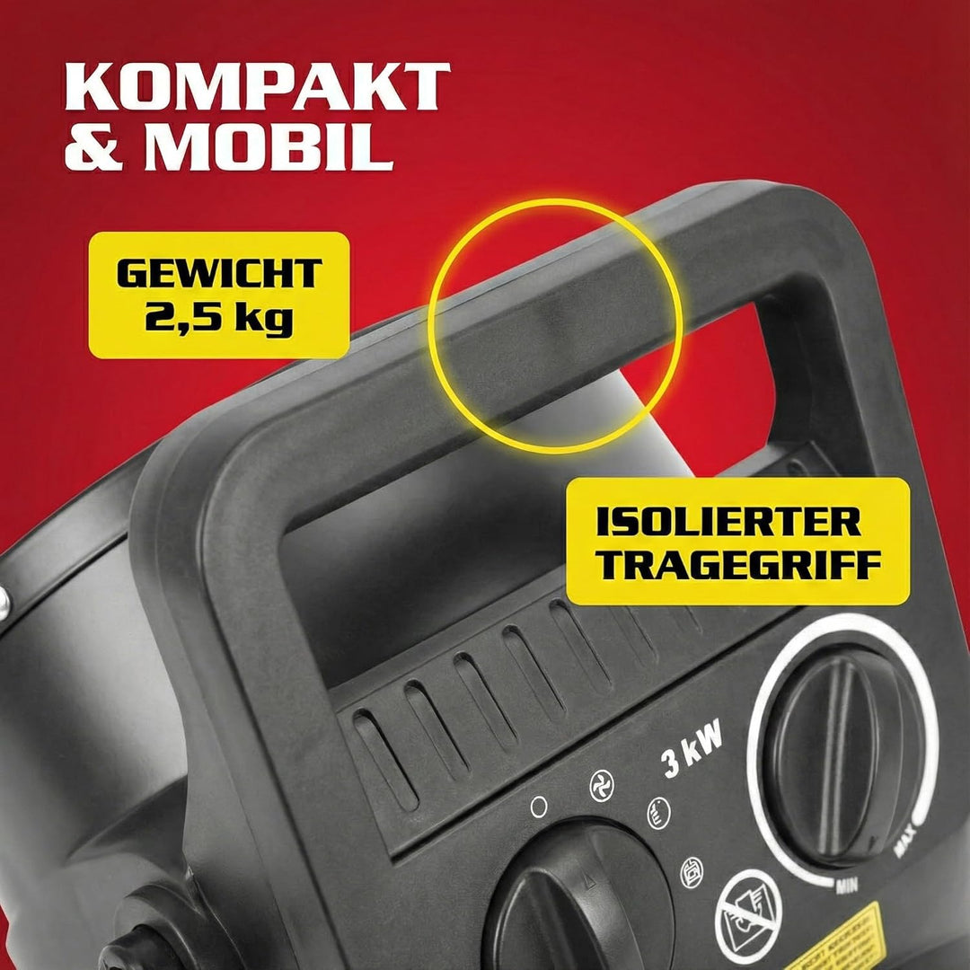 HECHT Keramik Heizstrahler (NEU) – Tragbare Heizer mit 2000W oder 3000 Watt – Thermostat – Überhitzu