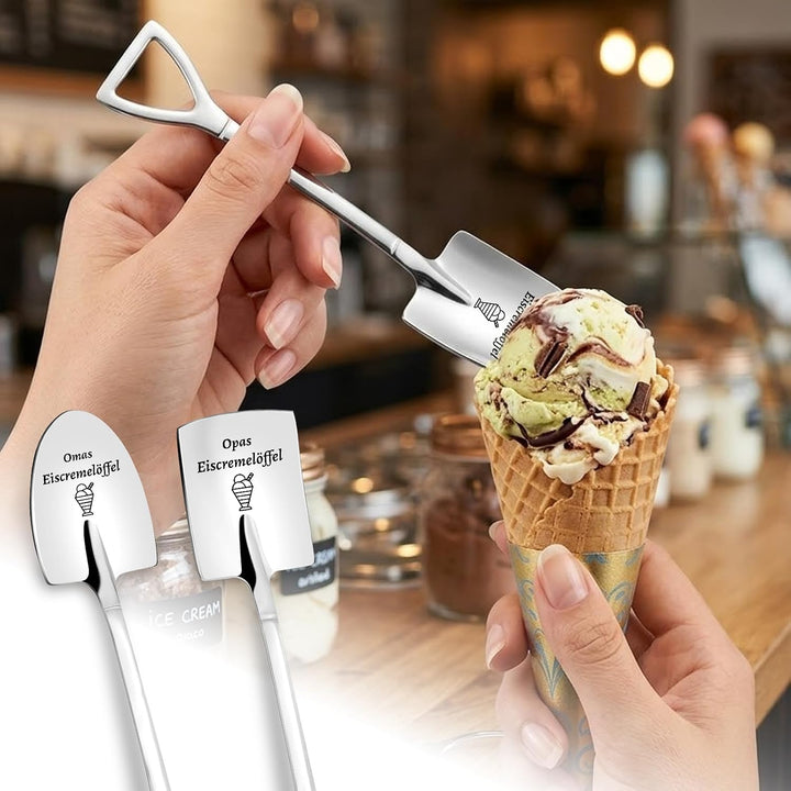 Muttertagsgeschenke für Oma, 2er Eislöffel mit Gravur, Vatertag Geschenke für Opa, Praktisch Geburts