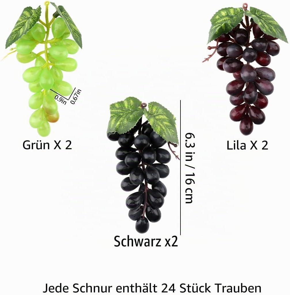 künstliche Trauben 6-Bündel mit 3-Strängen gefälschte Traubenreben hängen Pflanzenblätter für Hochze
