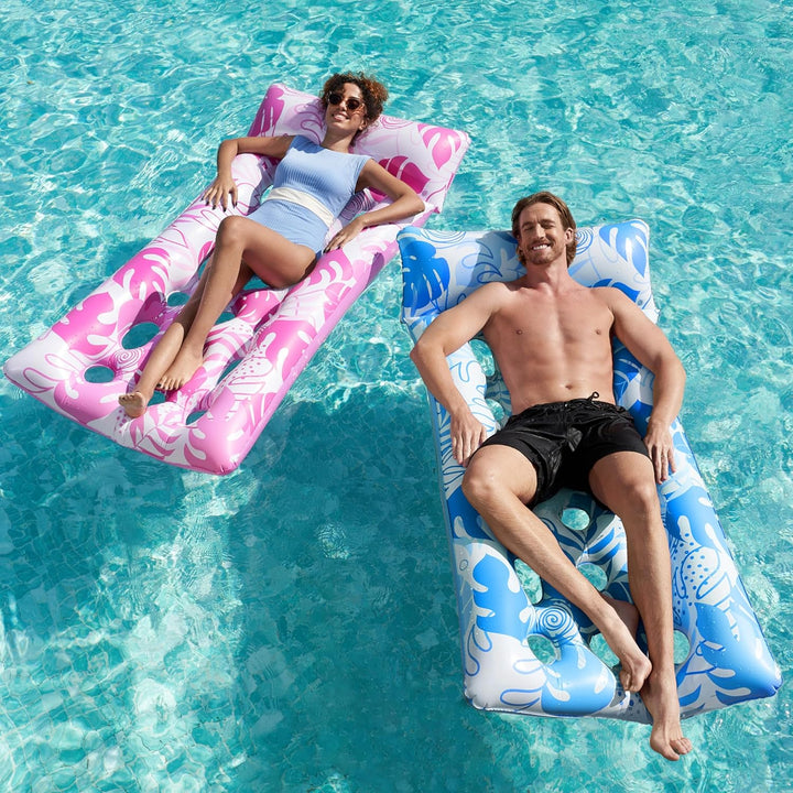 Sloosh Aufblasbare Wasser Pool Luftmatratze, 2er XL Pool Flösse, Sonnenliegebett mit Kopfstütze für