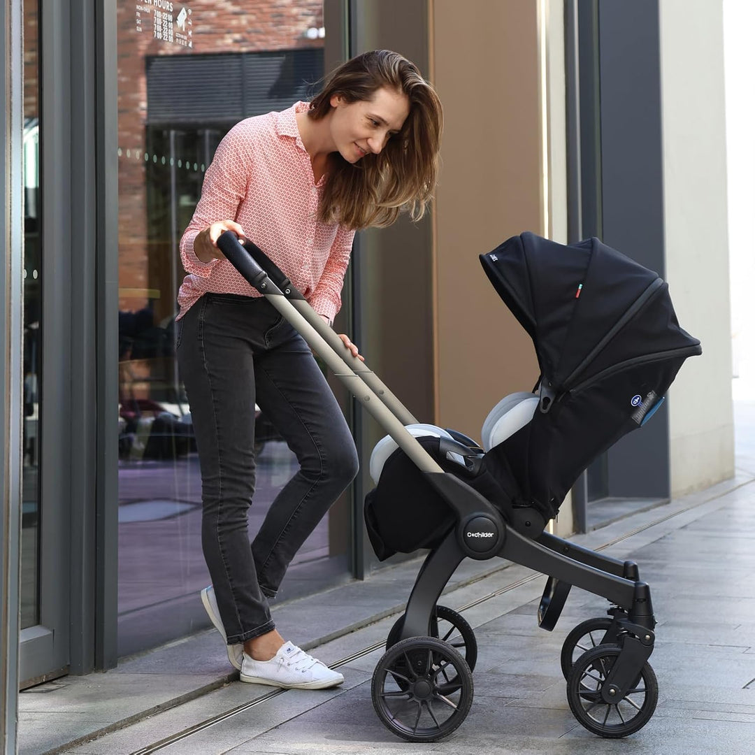 Cochildor Kinderwagen, Reisekinderwagen mit Stossdämpfenden PU-Rädern Schwarz, Schwarz