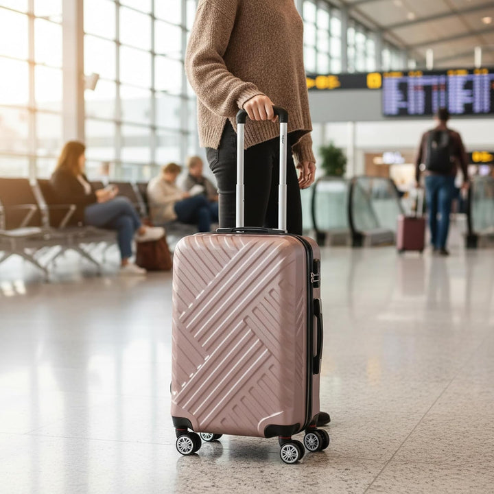Zelsius Koffer Set 3 Stück, Rosé | ABS Hartschalenkoffer mit Zahlenschloss, Doppelrollen und Innen T