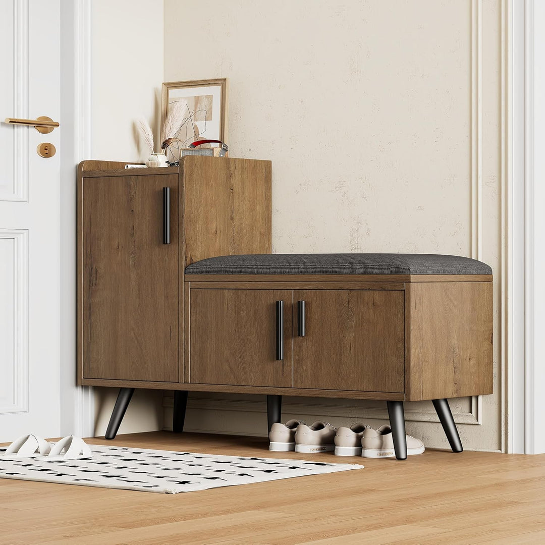ModernLuxe Schuhbank mit Stauraum – Schuhschrank mit 3 Türen und gepolsterter Sitzfläche, für Eingan