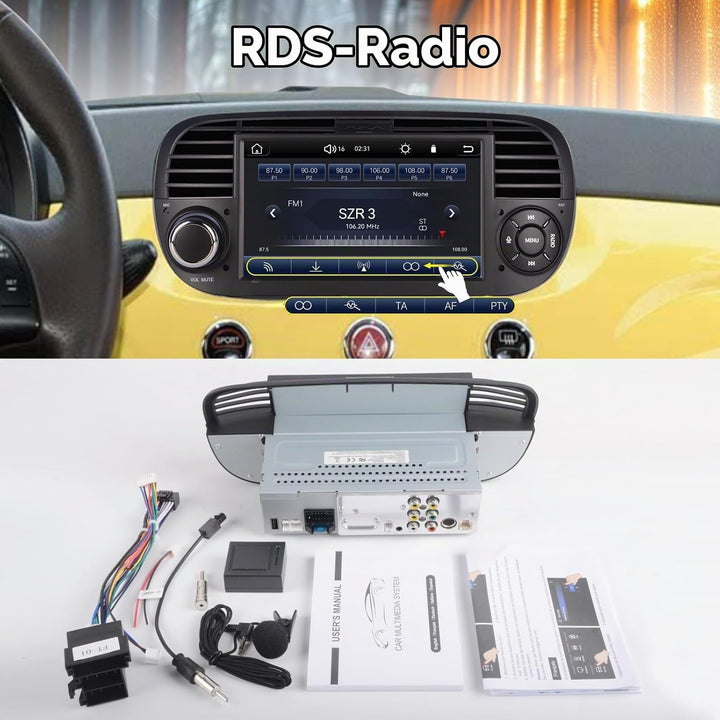Linux Autoradio Blitzstart für Fiat-500 2007-2015 | Plug &amp; Play | Wireless CarPlay/Android Auto/Blue