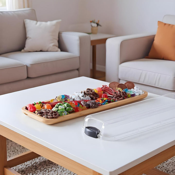 Käsebrett, rechteckiger Snackteller aus Holz, Serviertablett mit Deckel, Charcuterieplatte, Snackhal