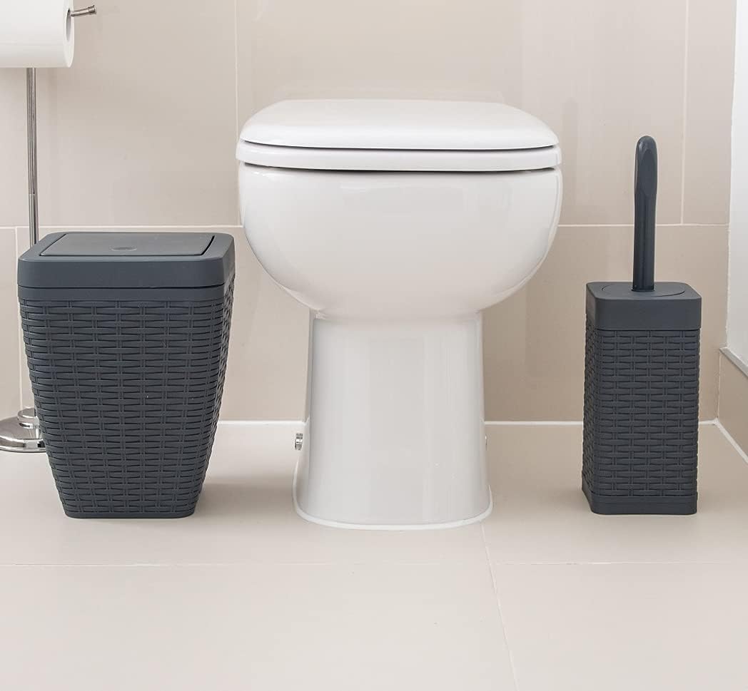 Addis, Rattan-Kunststoff, anthrazit, Bin &amp; Toilet Set Bin &amp; Toilet Set Anthrazit, Bin &amp; Toilet Set A