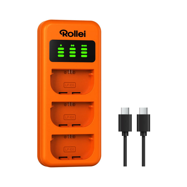 Rollei Ladegerät LP-E6 3-Fach-Schnellladung mit USB-C Anschluss, Ladegerät