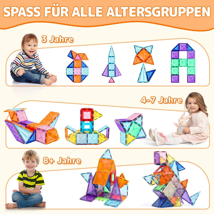 60 Pieces Magnetische Bausteine, Pädagogische Magnetische Kacheln Konstruktionsspielzeug für Kinder,