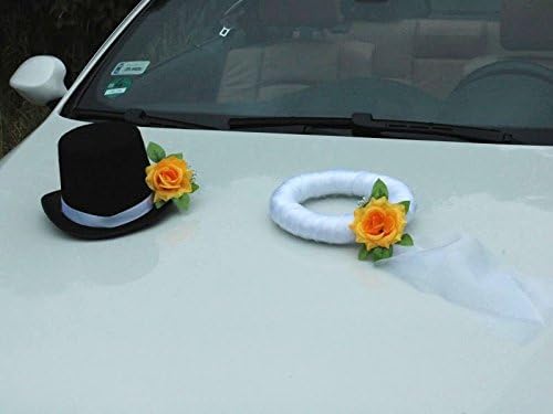 Schleier UND Hut Autoschmuck Rose Car Dekoration Hochzeit Wedding ®Auto-schmuck (Gelb), Gelb