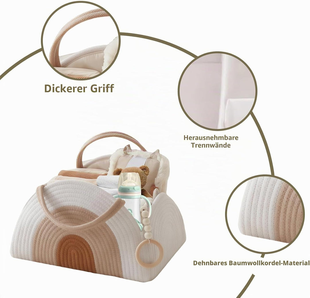 WIYETY Baby Wickeltisch Organizer Korb: Baumwollgewebt Wickel Organizer mit Griffen, Handlicher Wick