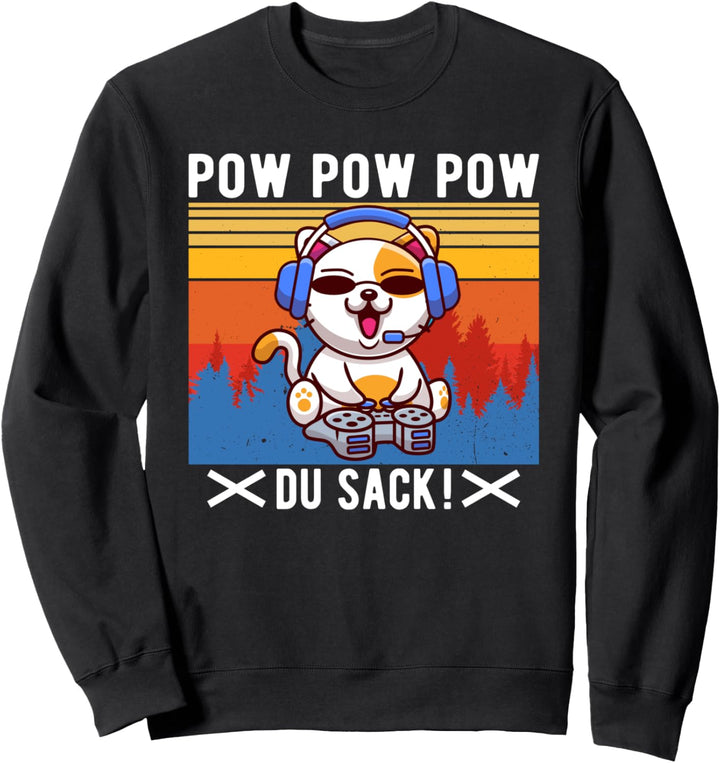 Gaming Gamer Katze Nerd Video Game Spiele Computer PC Pow Sweatshirt