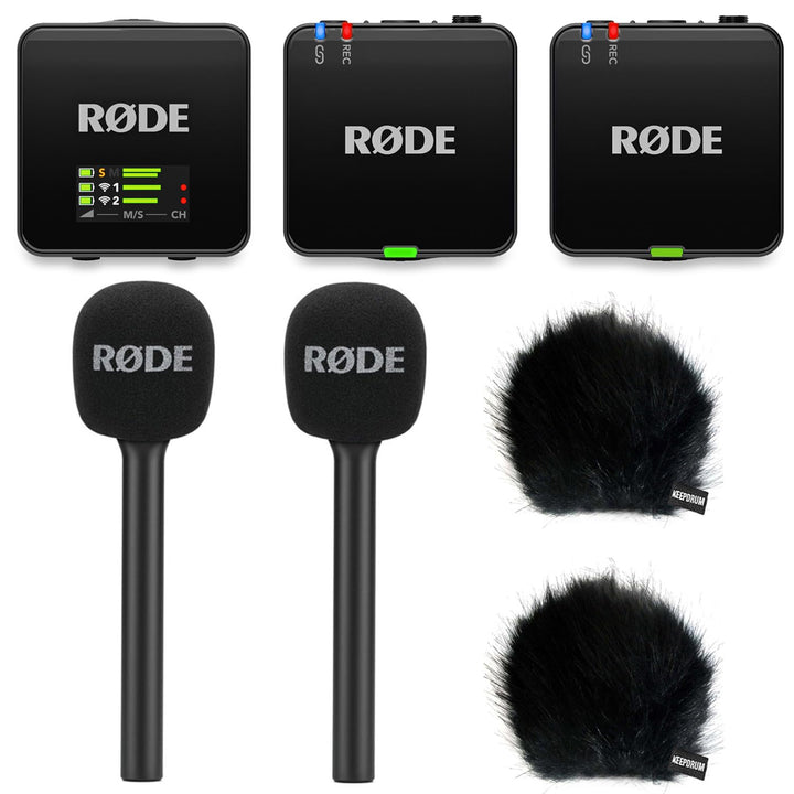 Rode Wireless GO Gen 3 Drahtloses 2-Kanal Mikrofon-Funksystem mit 2X Interview GO Handadapter und 2X