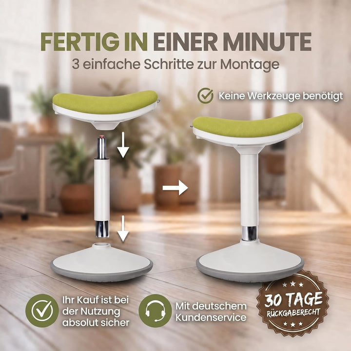 Stehhocker höhenverstellbar, 52-65cm Homeoffice Wackelhocker Grün Medium, Grün Medium