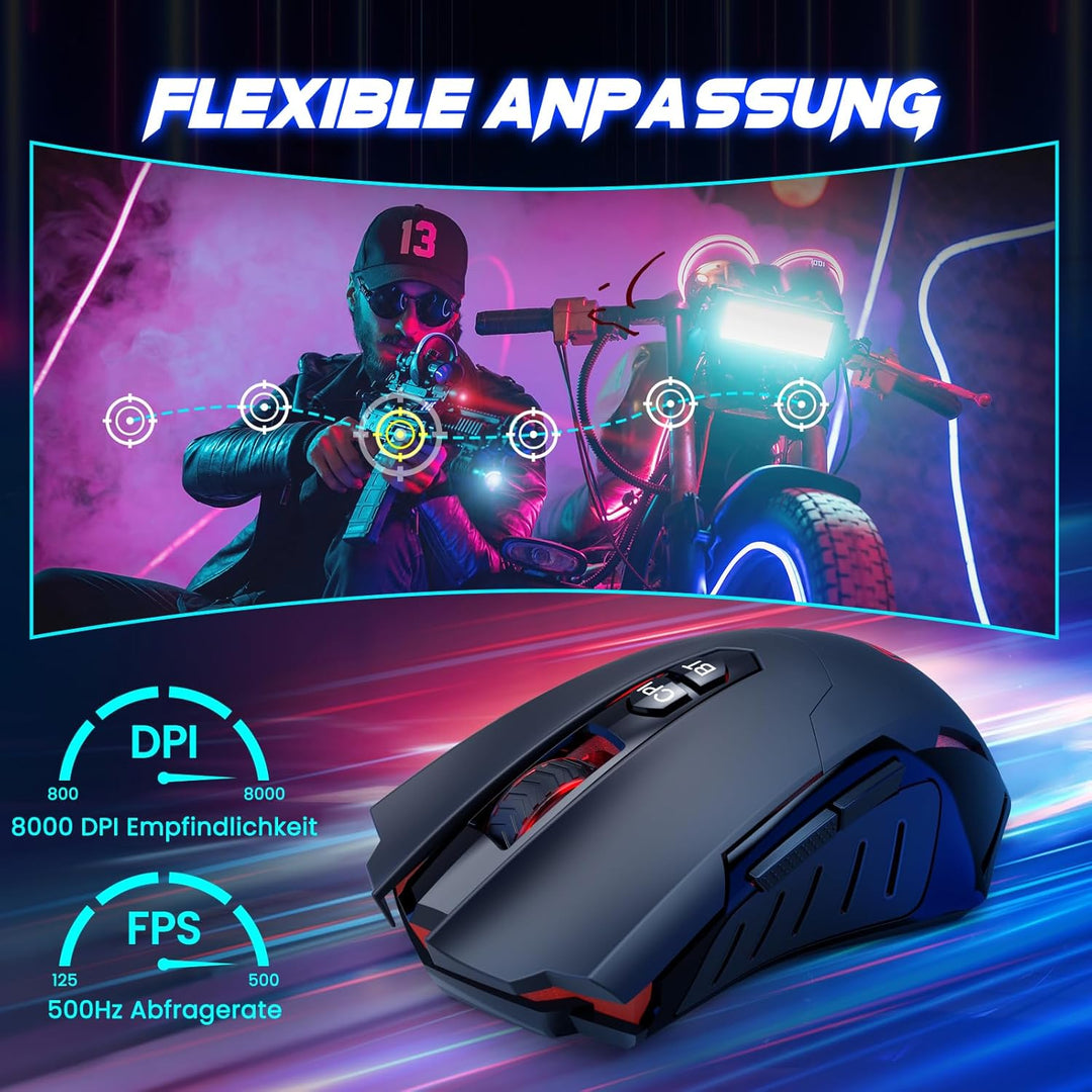 RisoPhy Gaming Maus Kabellos, Gaming Mouse Wireless mit 7 Programmierbare Tasten und 5 Einstellbare
